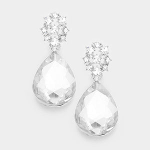 Glass Crystal Teardrop Silver Earrings