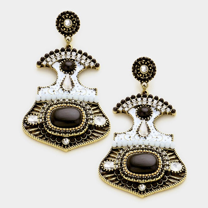 Pave Trim Statement Earrings Black